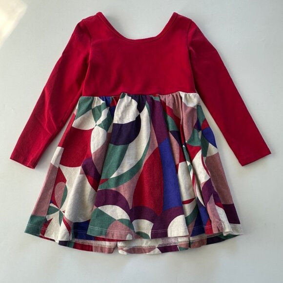 Tea Girls Size 4 Red Multicolor Long Sleeve Holiday Dress - Picture 3 of 3